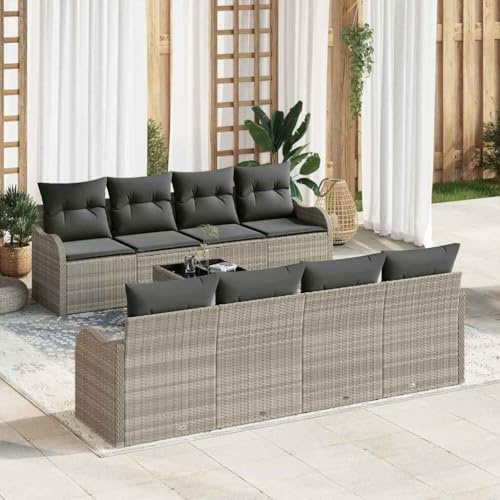 Frdhee Lot de 9 meubles de balcon - Canapé de jardin - Gris clair - 55 x 55 x 37 cm - En rotin synthétique - Groupe de banc d'angle pour balcon, terrasse, cour arrière