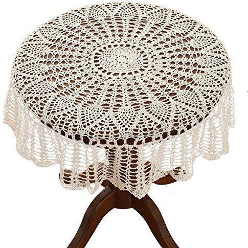 Gracebuy Beige 31 Inch Round HANDMADE Cotton Crochet Lace Placemat Doilies