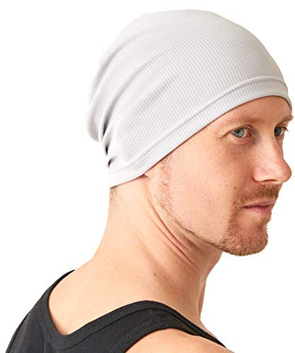 CHARM Mens & Womens Running Sports Beanie, Sweat-Wicking UV-Blocking Helmet Liner Gym Cap & Cycling Hat Light Gray