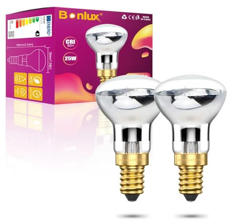 Bonlux R39 E14 25W Lavalampe Glühbirne Warmweiß 2700-2800K Reflektorlampe Dimmbar, Schraube Lava Birne Strahler Lavalampenbirnen Kleine Edison Schraube SES 360° Abstrahlwinkel 220-240V, 2pcs