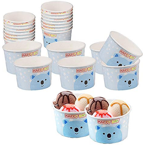 100 Stück 120ml Pappbecher Eisbecher Eisschalen Pappe Dessertschalen Becher Dessertschale für Eiscreme Eisbecher Pappe Weihnachten für EIS, Familie, Camping für Kindergeburtstags Partys Blau Weiß