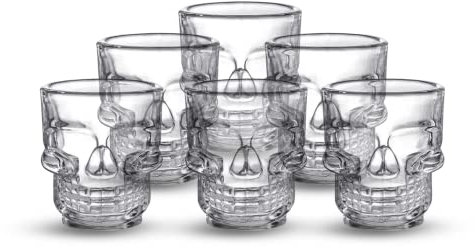 Hostelnovo - Pack de 6 shots tête de mort - Fabriqués en verre résistant - Idéal pour les occasions spéciales - shots de 50 ml
