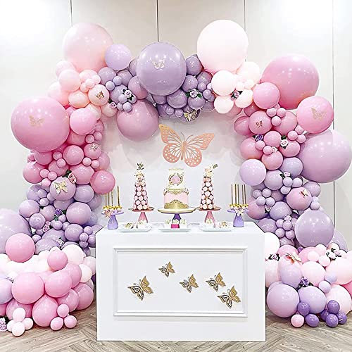 YIMAKJ Luftballon Girlande, 123 Stück Macaron Lila Rosa Weiße Ballongirlande Set, Luftballons Weiß Macaron Rosa Lila Ballonbogen Girlande Kit für Baby Shower Mädchen Geburtstag Hochzeit Party Deko
