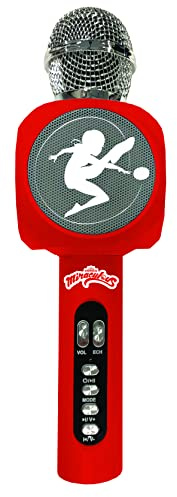Lexibook, Miraculous Ladybug Cat Noir, Drahtloses Mikrofon mit Lautsprecher und Lichtern, Bluetooth, Sprachwechselfunktion, Lichteffekte, Micro SD-Anschluss, USB, Silber/Rot, MIC260MI