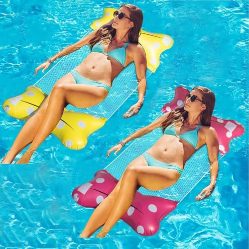Cama hinchable para piscina, hamaca de agua, sillón de salón, colchón de aire, salón flotante, hamaca para piscina, playa, adultos (rojo y amarillo)