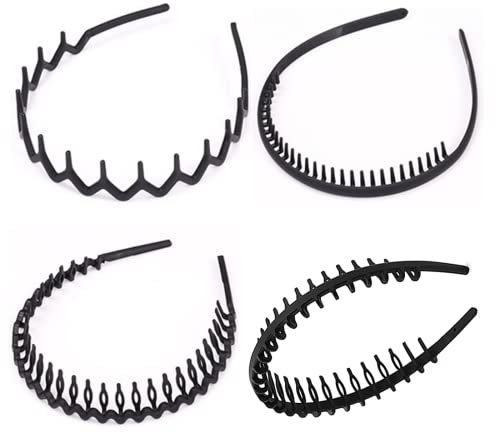 Haarband, Elastisches Haarreifen Männer, Zickzack Haarreif, Matt Rutschfest Schwarz Haarreifen, Mehrere Stile, Geeignet für Sport, Fitness, tägliches Make-up(4 Stück)