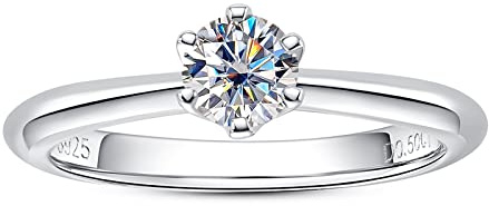 AimiIee Moissanite Engagement Rings 0.5CT Round Brilliant Cut Six Prong Solitaire Gold Plated 925 Sterling Silver Fake Promise Wedding Rings for Women with Certificate Size(6.5)