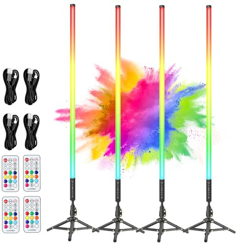 4 Pack 4ft Portable Battery Powered Tube Light 120cm Handheld LED RGB Lights Tube with Tripods, 500 Vivid Effects for Video and Photography,Light Painting,YouTube,Video and Dance Club