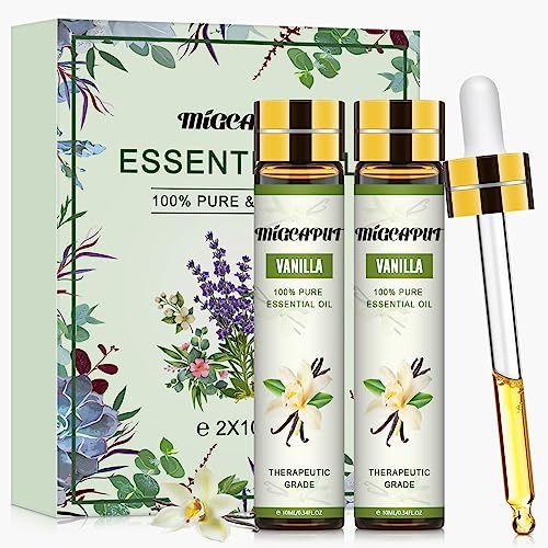 MIGCAPUT Aceite Esencial de Vainilla 2 x 10ML, Aceites Esenciales de Aromaterapia, Aceite de Vainilla de Grado Terapéutico para Humidificador Difusor, SPA, Masaje, Dormir, Jabón