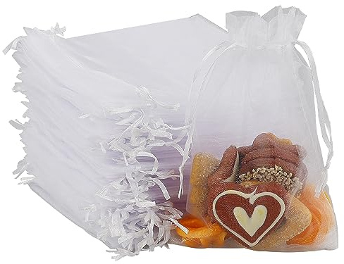 100 st vita gasväskor chiffongväskor med dragsko, 13 x 18 cm organza presentpåsar, smycken dragsnöre påsar nät bröllopsfest presentväskor tyg presentväskor medium liten dragskoväska