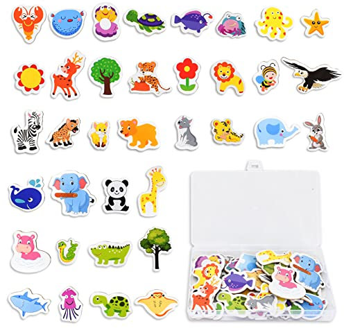 Colexy 36 Piezas Imanes de Animales, Niños Imanes de Nevera Adecuado, Imanes de Nevera de Madera de Dibujos Animados para Pizarras Blancas magnética Oficina Casa Colegio Aulas