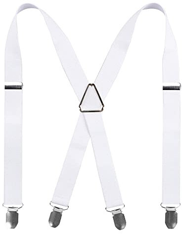 Herrhängslen X-form med 4 klämmor, elastiska justerbara hängslen för herrbyxor, hängslen för män hängslen business bröllop vardaglig, Vit 1, en storlek