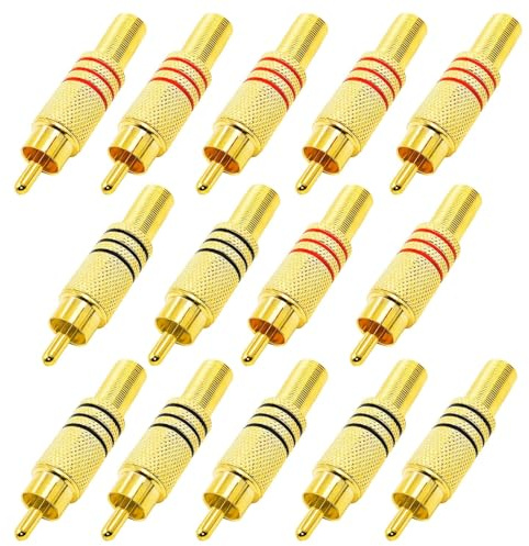 BRIEFCEC Guldpläterade RCA-kontakter, manlig cinch-ljudvideo-adapter för koaxialkabel (14 st)