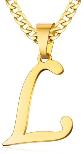 XIRUVE Collana da Uomo Donna Ciondolo Lettera Iniziale A-Z Catena Cubana Larghezza 6mm in Acciaio Inossidabile Lunghezza Regolabile