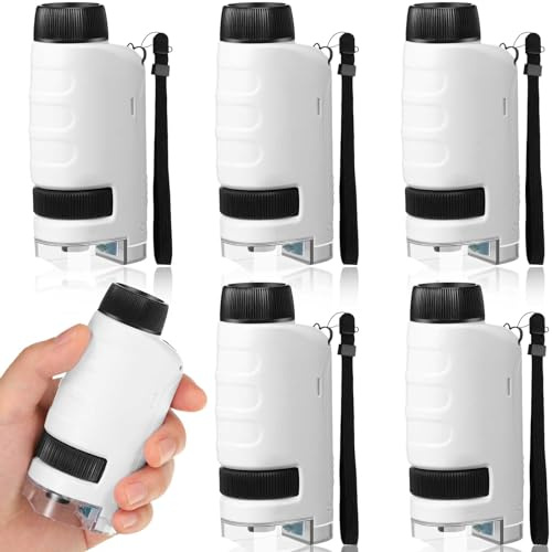 Tellegloww 6 Pack Pocket Microscope, 60x-120x LED Lighted Portable Mini Handheld Microscope for Education, Learning, Exploring, and Outdoor Playing, White