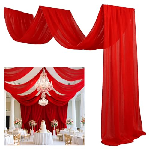 FUHSY Red Ceiling Drapes for Wedding Ceiling Drapes 5x20 FT 4 Panels Ceiling Draping Fabric Wedding Arch Drapery Fabric Sheer Backdrop Curtain Voile Drapes for Ceremony Outdoor Ceiling Decorations