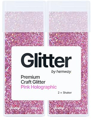 Hemway Craft Glitter Shaker Pink Holographic 130g x2 Pack Ultrafine | for Resin & Epoxy Crafts, Christmas Art Supplies, Nail, Body, Face, Eye, Festival, Crafting, Slime, Sparkle