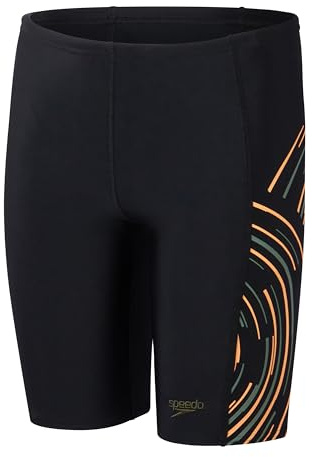 Speedo Plastisol Placement Jammer Costume da bagno per ragazzi nero verde, nero/verde., 15-16 Anni
