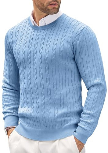 COOFANDY Maglione da Uomo Girocollo Leggero Casual a Maglia Fine con Motivo Testurizzato Blu XL