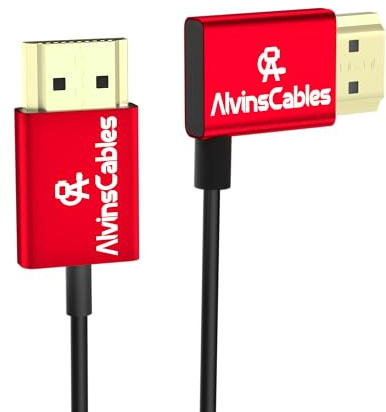 Alvin's Cables 8K 2.1 HDMI-Kabel 48 Gbit/s High Speed ​​Φ2,4 mm ultradünnes HDMI 8K@60Hz 4K@120Hz für Canon C70, für Sony A7 A9, Blackmagic Camera, Atomos, SmallHD, rechtwinklig auf gerade 2m