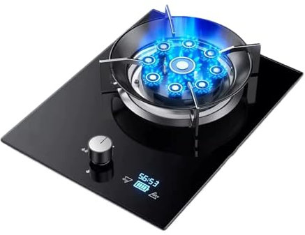 Cuisinière À Gaz, Brûleur Unique, Cuisinière À Gaz De Camping 8,5 KW, Support À Casseroles En Fonte En Verre Trempé, Minuterie Indépendante Des Deux Côtés, Avec Protection Contre Les Flammes(LPG)