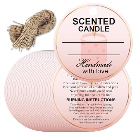 candle Handmade with Love Pink Scented Hang Tags for Scented Candle Packaging and Party Favors 100 Pack