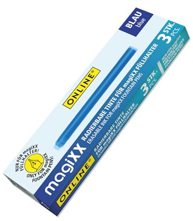 ONLINE 3 x cartouches d'encre effaçables magiXX pour stylos-plume à cartouche d'encre magiXX I grandes cartouches de recharge bleu roi I stylo-plume effaçable I encre effaçable