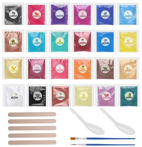 Femnow Epoxidharz Farbe Mica Pulver Set, 24 Farben x 5 g Hochkonzentrierte Farbpigmente für Gießpulver, Epoxidharz, Pigmentpulver Gießpulver, Perlglanz Pigmente für Schmuck, Seifen, Kerzen, Badebomben