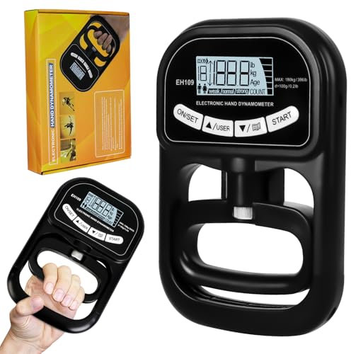 Grip Strength Tester,Digitales Handdynamometer 180KG Griffkraft messgerät mit 19 Unabhängige Aufnahmegruppe,USB-Ladekabel & LCD-Display,Einstellbarer Griffstärketester für Sportler und Heimtraining