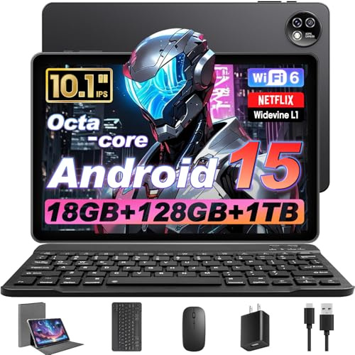 Raemond Android 15 Tablet 10 Inch with Keyboard Mouse, Octa-core CPU