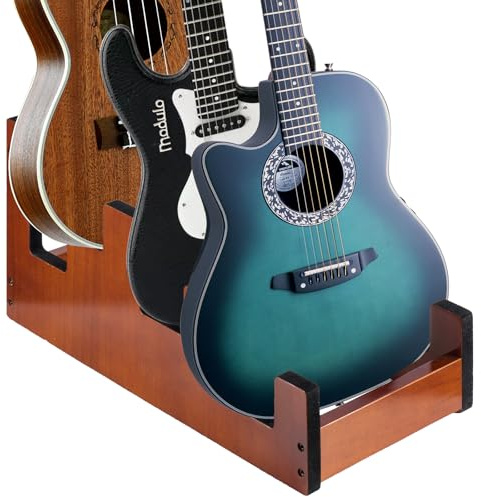 SUNNYNEST Guitar Rack, Solid Pine Wooden 3 Guitar Stand, Space-Saving Electric Guitar Stand Floor, Portable Guitar Racks for Electric Guitar, Bass Guiatar Display (M)