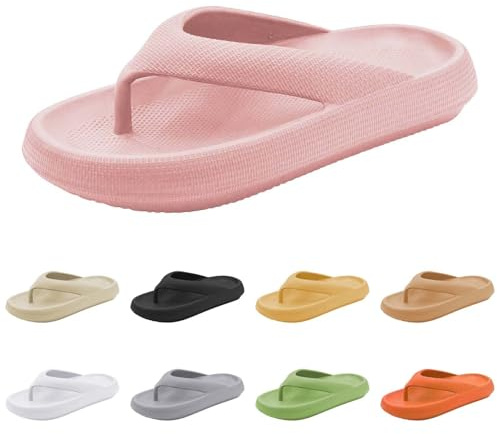 szvbofueck Tongs pour femme - Semelle épaisse - Chaussures de bain souples - Nuages - Séparateurs d'orteils - Antidérapantes - Pour l'été - Séchage rapide - Sandales de plage légères, Rose, 36 EU