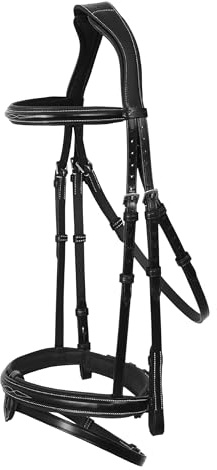 ExionPro Exion Mors de saut anatomique pour chevaux avec muserolle amovible et rênes en caoutchouc – Cuir tanné végétal de qualité supérieure, boucles SS, monocouronne rembourrée, coutures de designer