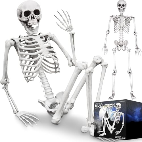 mikamax Skelett i naturlig storlek 1,70 m – realistisk design – halloween-dekorationsidéer – kyrkogård hemsökta ben – mått 170 x 45 cm