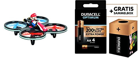 Carrera 370503024 RC Mini Mario-Copter, Rot/Schwarz │ Ferngesteuerter Elektro-Helikopter für drinnen & draußen + Duracell NEU Optimum AA Mignon Alkaline-Batterien