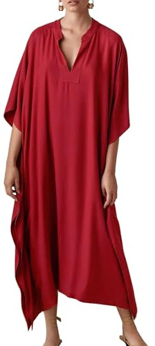 Bsubseach Abiti Kaftan per Le Donne Cover ups Caftan Loungewear Estate Resort Wear Maxi Vestito Rosso