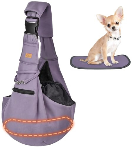 Cuby - Borsa a tracolla per animali, reversibile, per mani libere, borsa tote morbida, per trasportare cuccioli, cani di piccola taglia e gatti all’aperto (viola, tracolla regolabile 2.0)