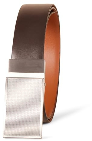 Amazon Essentials Men's Leather Reversible Plaque Dress Belt, Brown/Tan, 40