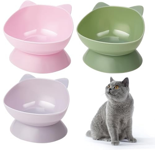 umorismo 3 Pcs Raised Cat Bowl Tilted Elevated Cat Bowls Plastic Cat Feeding Bowls Kittens Dishes 15° Cat Feeder Food Water Bowl For Pets Cats Dry Wet Food