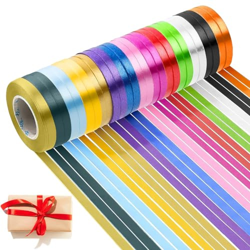 27 Rolls Satin Ribbon, 10M/5MM Silk Ribbon, 14 Colors Wrapping Ribbons for Presents, Ribbons for Crafting, Balloons, Hairs, Wedding Bouquet Christmas Party Decoration