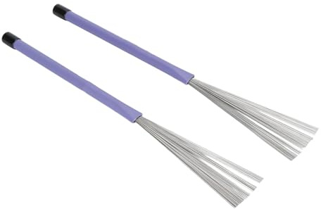 Brosse de Tambour, 2 Pièces Brosse de Bâton de Tambour Fil D'acier Poignée en Caoutchouc Brosses Métalliques de Brosses de Jazz pour la Performance (violet