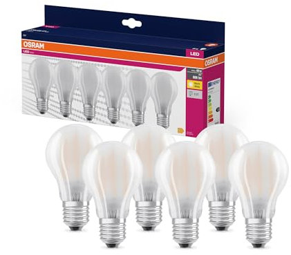 OSRAM LED Star VALUE A60, confezione vantaggiosa con 6 lampadine, sostituisce le tradizionali lampadine da 60W, bianco caldo (2700K), 6.5W, attacco E27, vetro a filamento, non dimmerabile