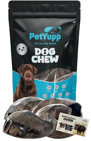PetYupp 4 Water Buffalo Horns for Dogs Small - Natural & Long Lasting Dog Chews for Small Dogs & Puppies - Buffalo Horn Chews for Aggressive Chewers - Support Dental Health & Chewing Exercise