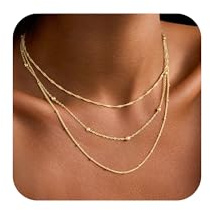 TINGN 3 Stück Kette Gold Farbe Damen 14K Vergoldet Layered Choker Halskette Zarte Dünnes Goldkette Set mit Zirkonia Gliedern Büroklammern Trendiges Geschenk für Frauen