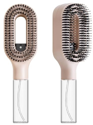 Cepillo desenredante 2 en 1 con pulverizador incorporado, ideal para cabello rizado, ondulado y liso, ideal para cabello húmedo y seco | Cepillo antienredos y antifrizz, con depósito de agua (Caqui)