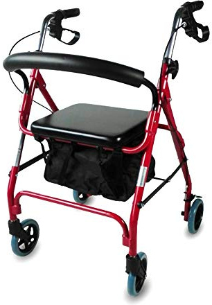 Mobiclinic, Modelo sinagoga, Rollator con 4 ruedas, Andador para adultos, Mayores, Minusválidos o ancianos, Caminador de aluminio, Ayuda caminar, Ligero, Plegable, Asiento, Rojo