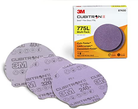 3M Cubitron II Stikit Disc 775L, 87430, Multi Pack, 5 in x NH, 240+, 320+, 400+ Coating Cut Cutting Angle Flute Purple