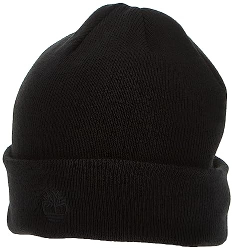 Timberland Men's Cuffed Beanie with Embroidered Logo Cold Weather Hat, Black, One Size