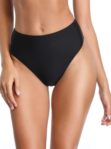 RELLECIGA Bas de Bikini Coupe Haute pour Femme, Noir, Taille L