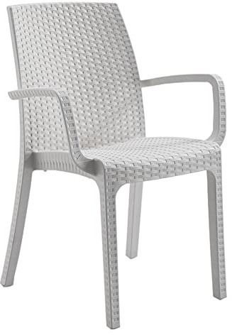 Totò Piccinni Sedia INDIANA con BRACCIOLI in simil rattan (Bianco 4 Pz)